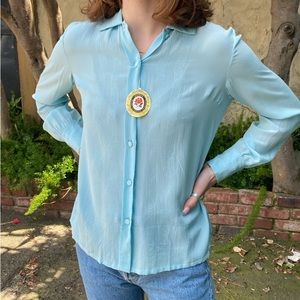 Vintage plain silk long sleeve blouse in baby blue